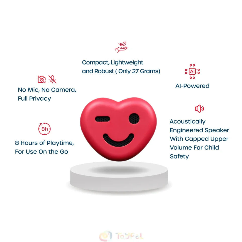 The front of ToyPal One with no-microphone, no-camera and full-privacy feature callouts