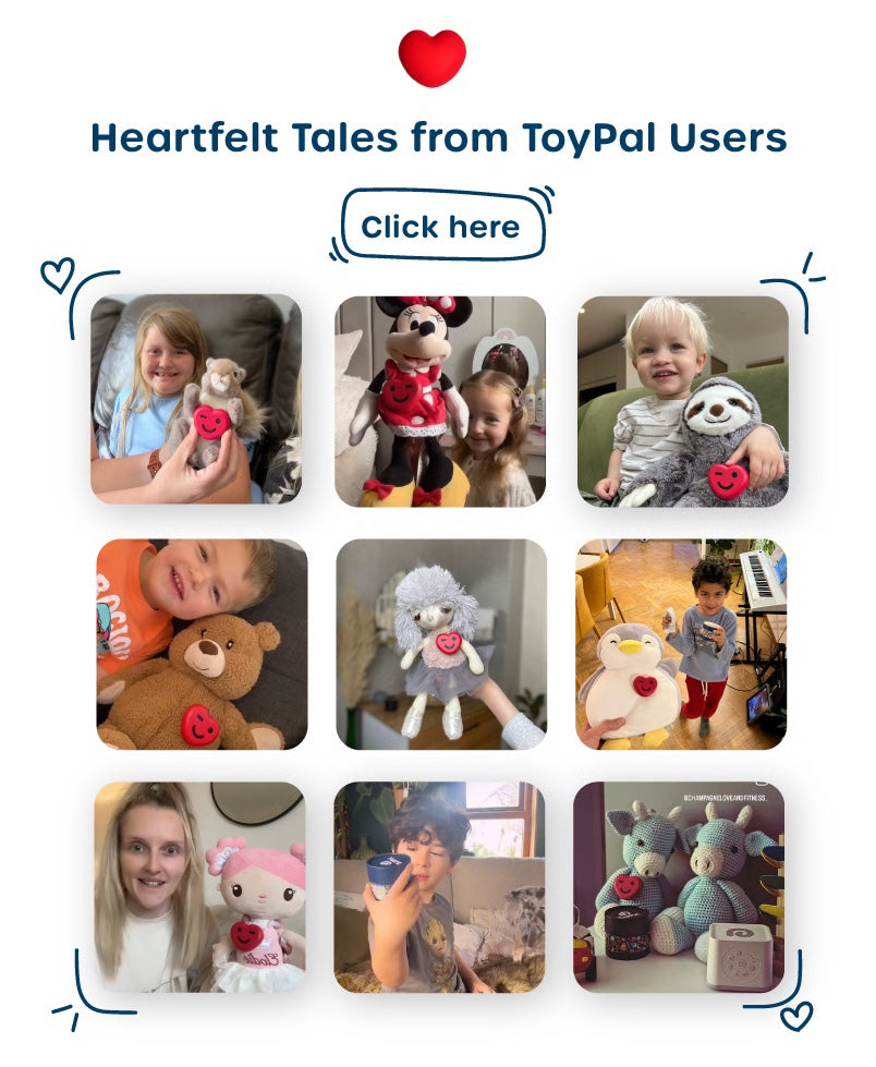 Nine families and soft toys pictured with ToyPal One
